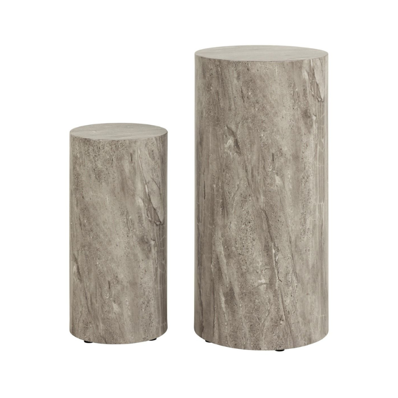Dice Round Pedestal Set in Grey Marble Finish