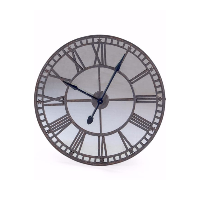 Large Antiqued Clock with Mirror Face