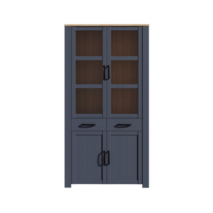 Bohol Display Cabinet 4 Door 2 Drawer in Oak/Navy with Optional LED Lighting