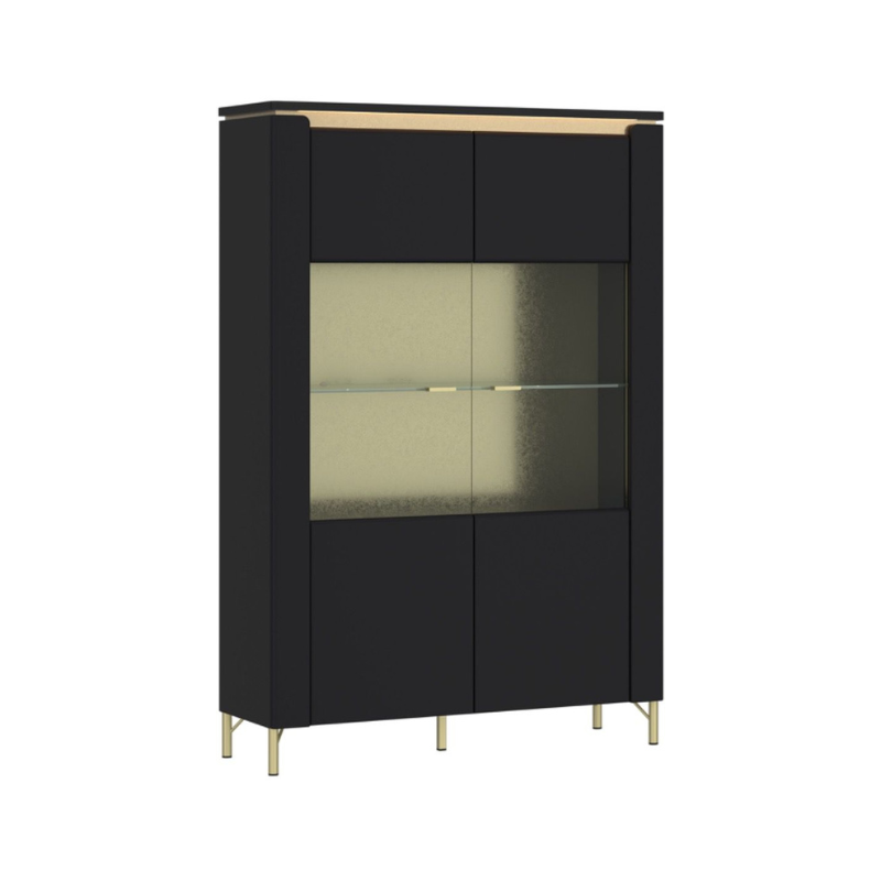 Genoa Vitrin 2 Door in Black Matt/Gold