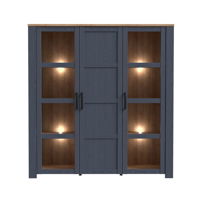 Bohol Large Display Cabinet in Riviera Oak/Navy with Optional LED Lighting