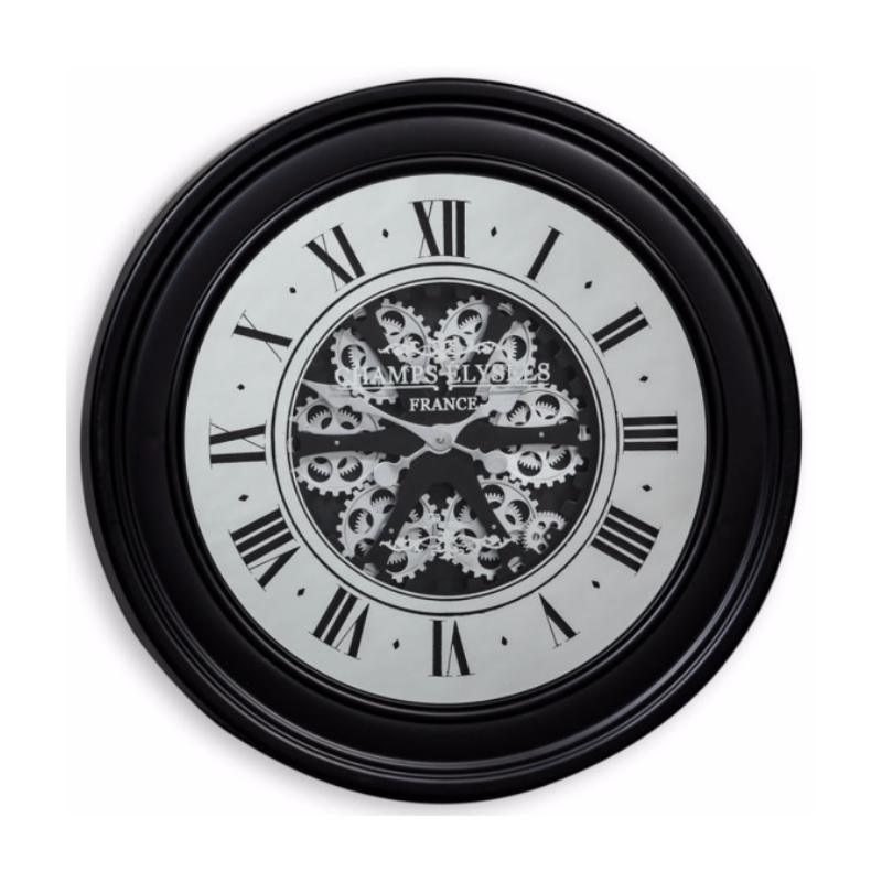 Black Mirrored Face Antique Style Moving Gears Clock