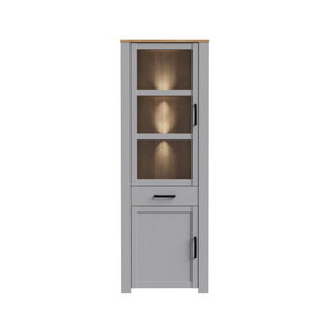 Bohol Narrow Display Cabinet in Riviera Oak/Grey Oak Optional LED Lighting