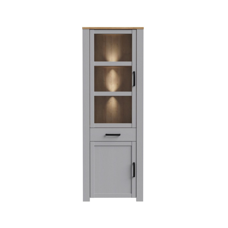 Bohol Narrow Display Cabinet in Riviera Oak/Grey Oak Optional LED Lighting
