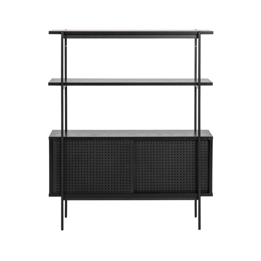 Angus Small Bookcase with 2 Sliding Doors in Black