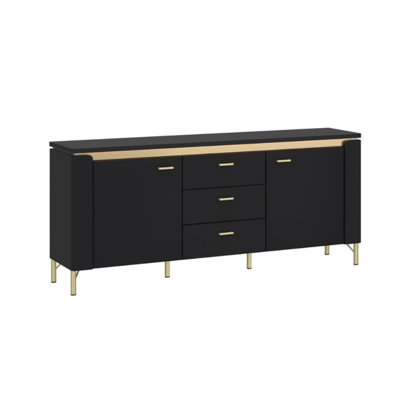 Genoa TV Cabinet 2 Door 3 Drawer 155cm Wide in Black Matt/Gold