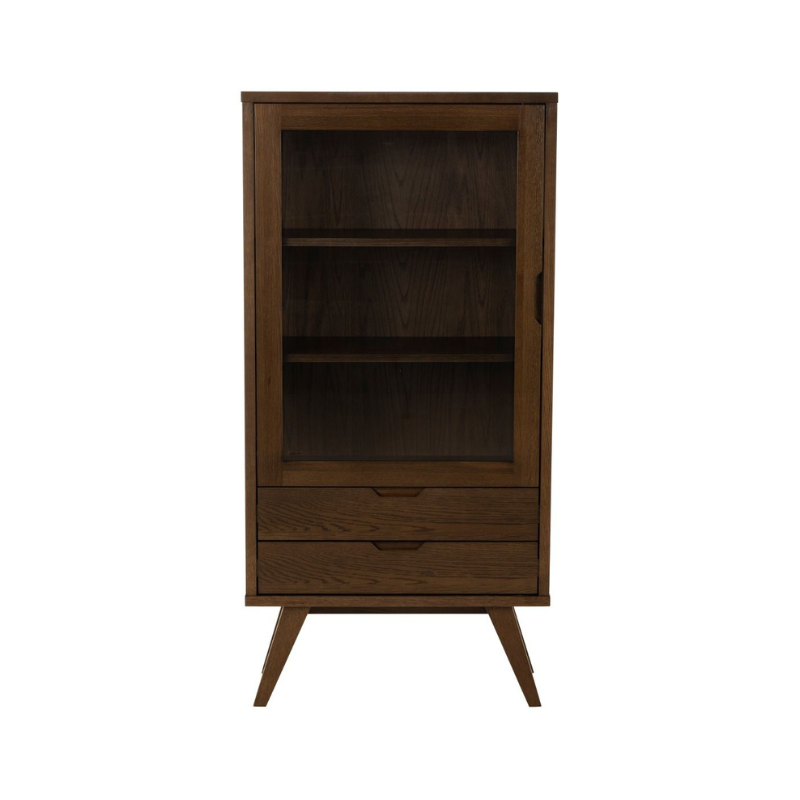 A-Line Display Cabinet with 2 Drawers and 2 Shelves in Smoked Oak