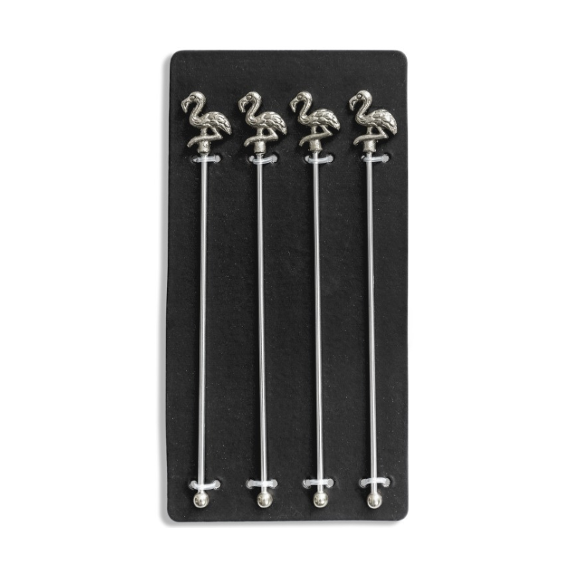Set of 4 Nickel Flamingo Drinks Stirrers