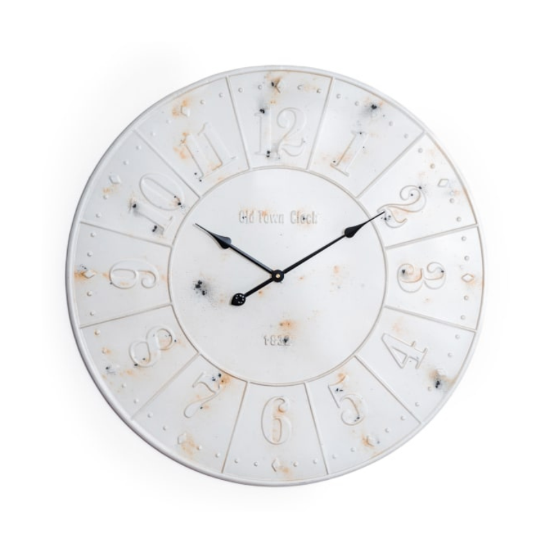 Large Antiqued White Wall Clock