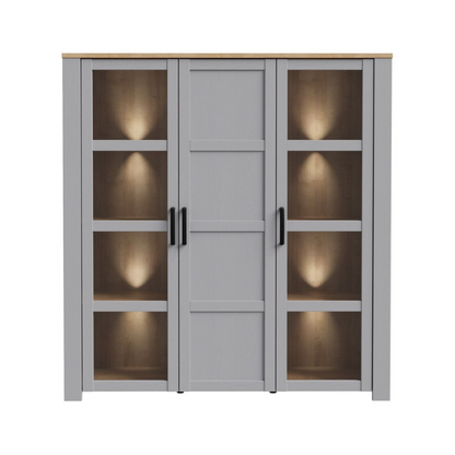 Bohol Large Display Cabinet in Riviera Oak/Grey Oak with Optional LED Lighting
