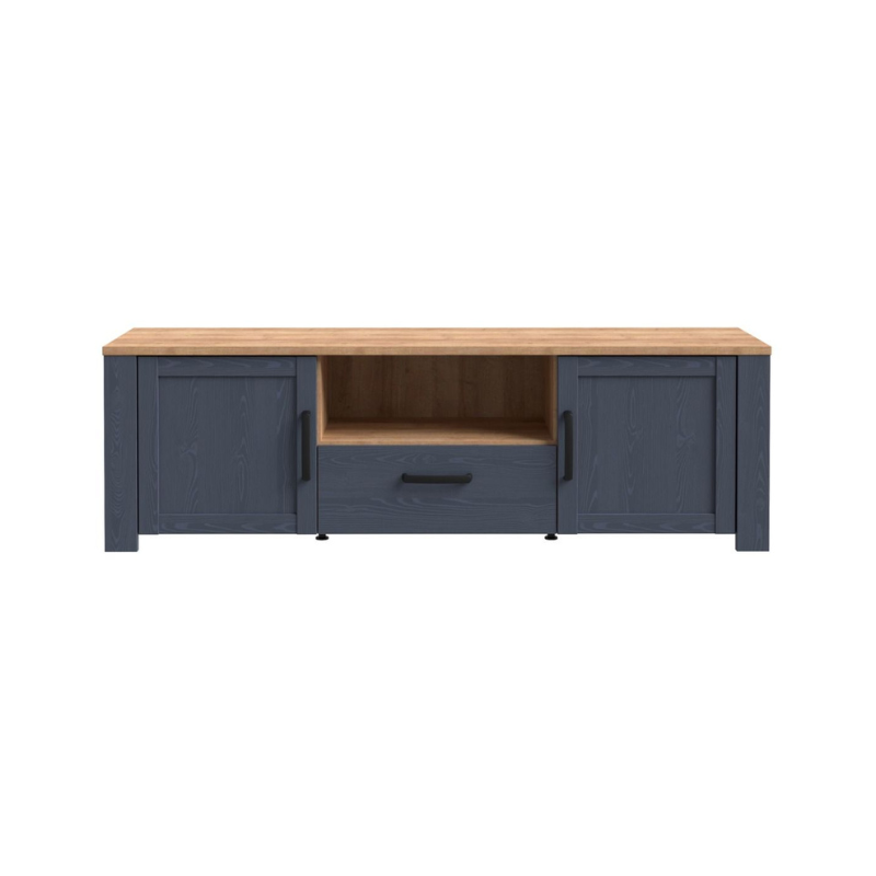 Bohol TV Unit in Riviera Oak/Navy with Optional LED Lighting