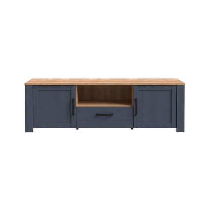 Bohol TV Unit in Riviera Oak/Navy with Optional LED Lighting