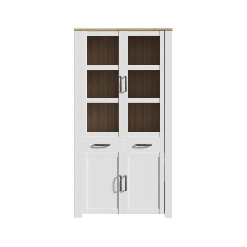 Bohol Display Cabinet 4 Door 2 Drawer in Oak/White with Optional LED Lighting