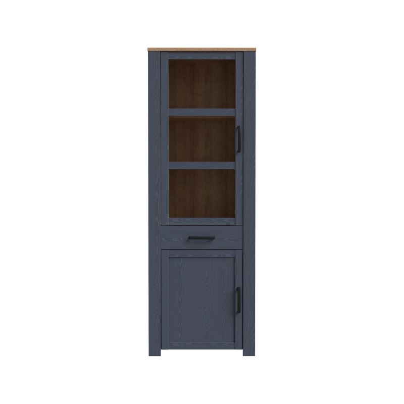 Bohol Narrow Display Cabinet in Riviera Oak/Navy Optional LED Lighting