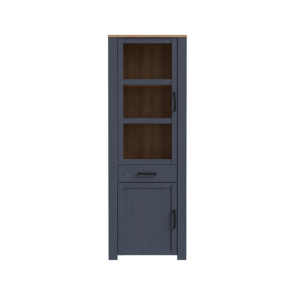 Bohol Narrow Display Cabinet in Riviera Oak/Navy Optional LED Lighting