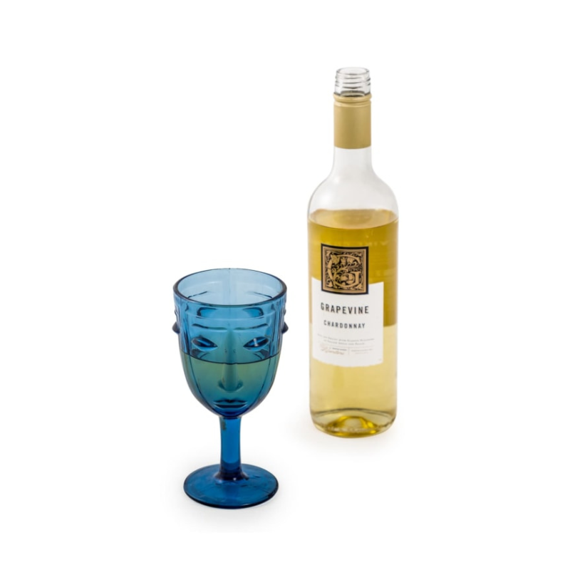 Set of 6 Blue Deco Face Wine Glasses