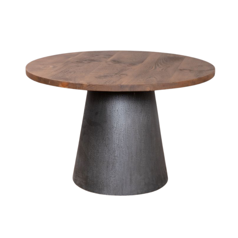 Round Vintage Dining Table with Pine Top and Metal Base