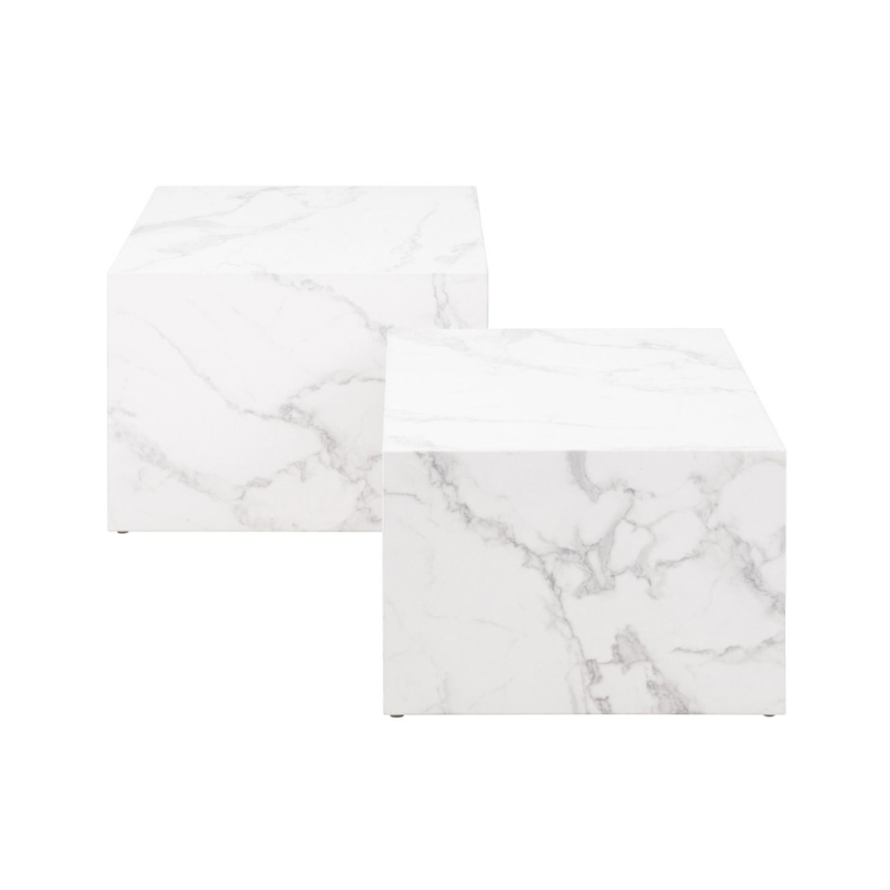Dice Square Coffee Table Set in White Marble Carrara
