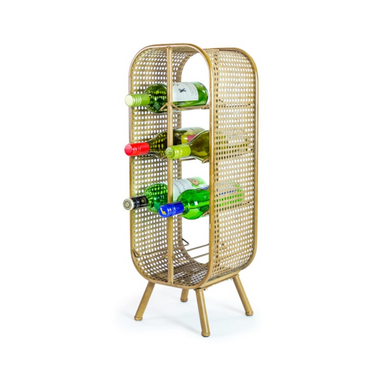 Rustic Metal Rattan Small 8 Bottle Wine Rack