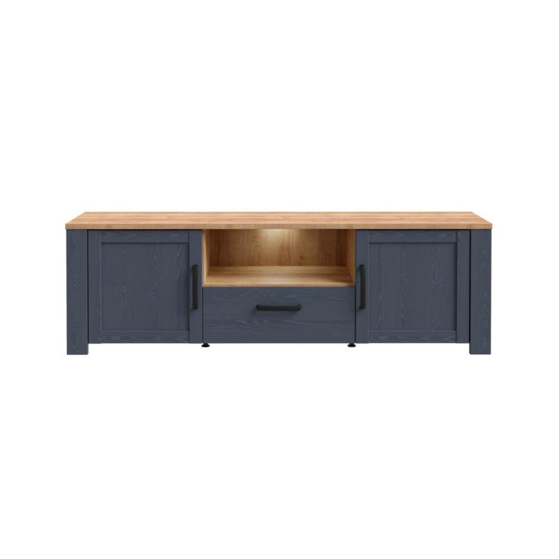 Bohol TV Unit in Riviera Oak/Navy with Optional LED Lighting