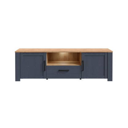 Bohol TV Unit in Riviera Oak/Navy with Optional LED Lighting