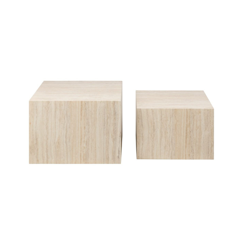 Dice Square Coffee Table Set in Light Travertine Effect