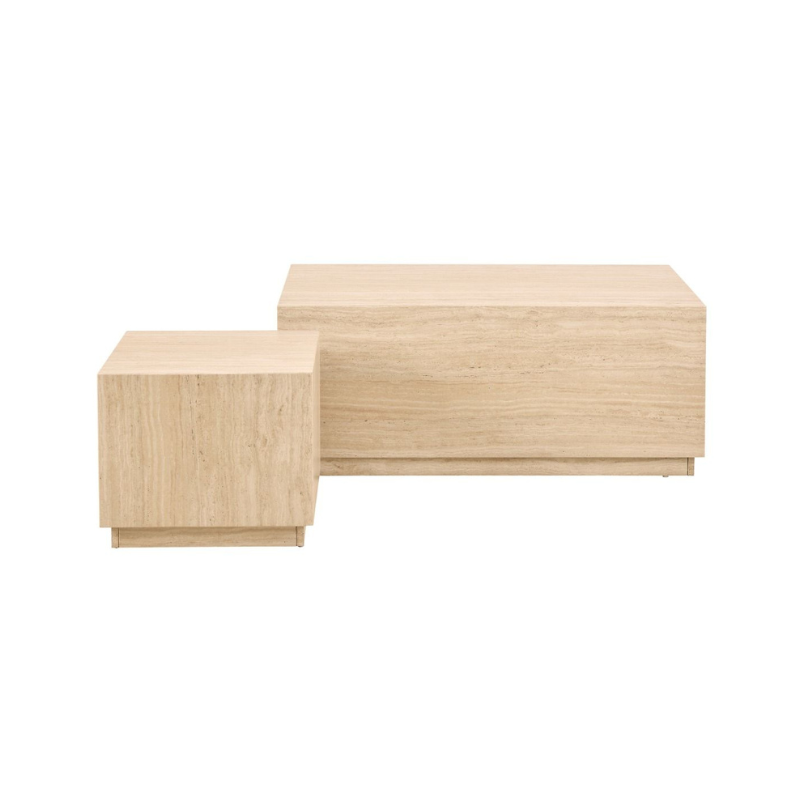 Dice Rectangular Coffee Table Set Travertine Finish Set of 2