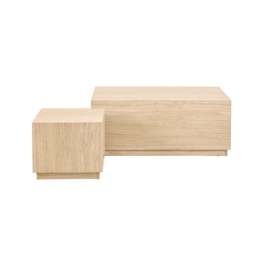 Dice Rectangular Coffee Table Set Travertine Finish Set of 2