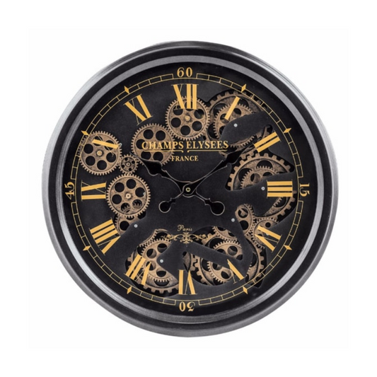 Black and Gold Medium Moving Gears Clock