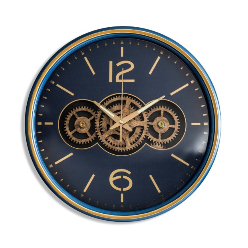 Royal Blue Moving Gears Clock