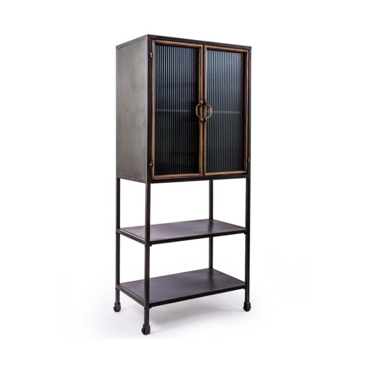 Black and Antique Gold "Orwell" Tall Cabinet with Shelves