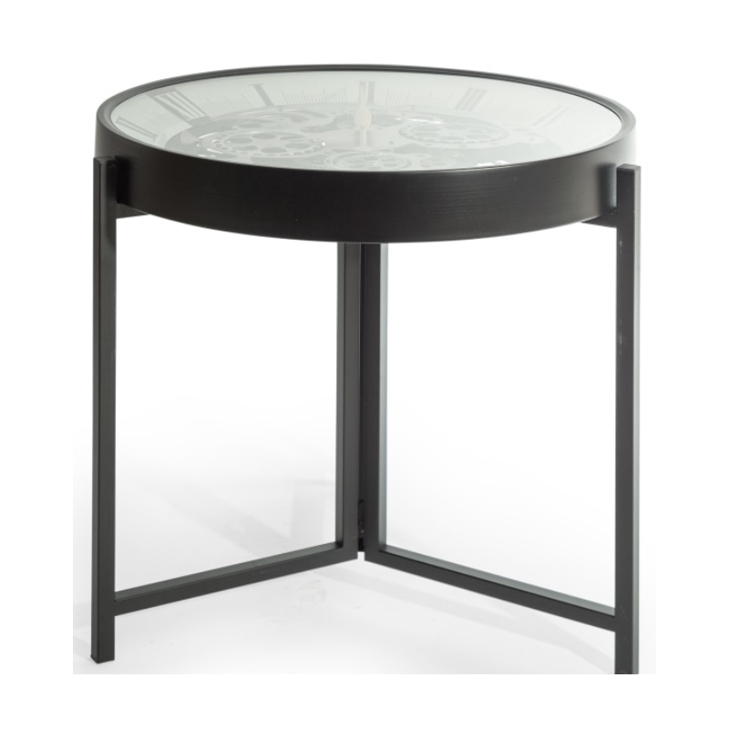 Industrial Iron Moving Gears Clock Side Table