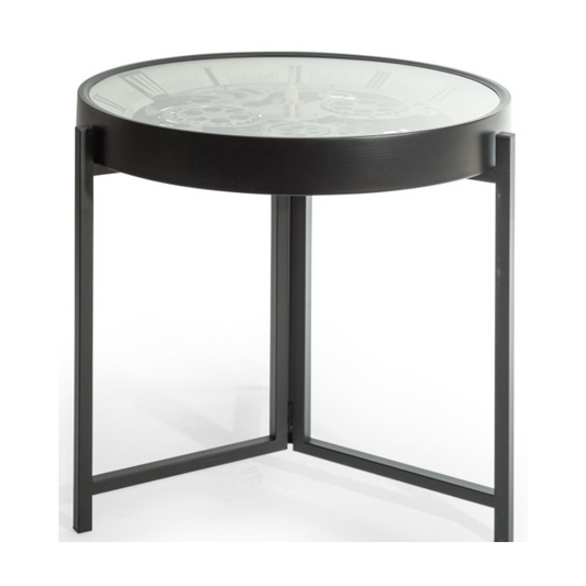Industrial Iron Moving Gears Clock Side Table