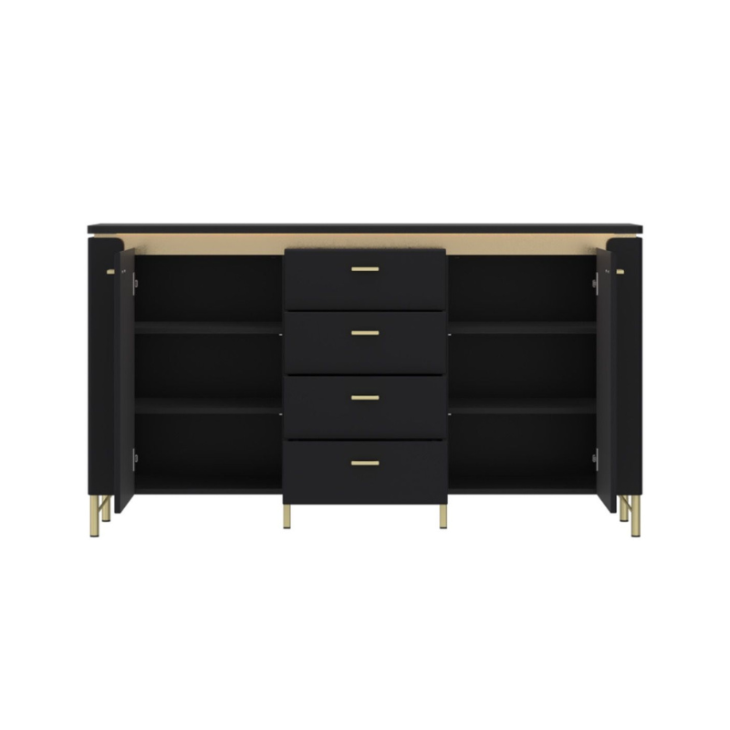Genoa Sideboard 2 Door 4 Drawer in Black Matt/Gold