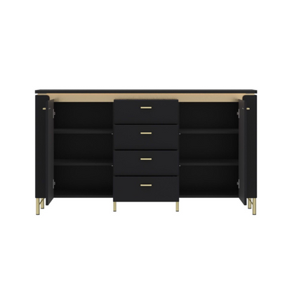 Genoa Sideboard 2 Door 4 Drawer in Black Matt/Gold