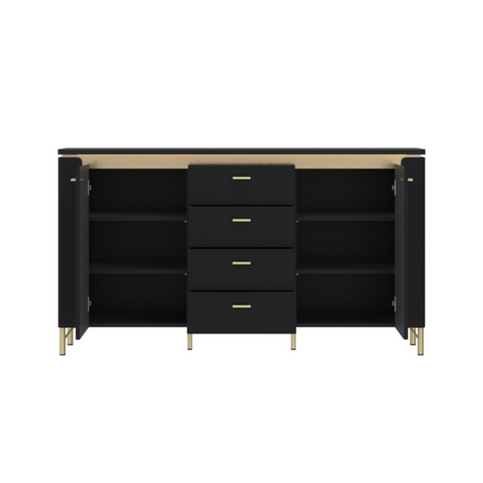 Genoa Sideboard 2 Door 4 Drawer in Black Matt/Gold
