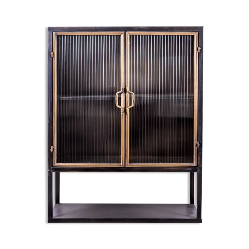 Black and Antique Gold "Orwell" Square Metal Wall Cabinet with Shelf