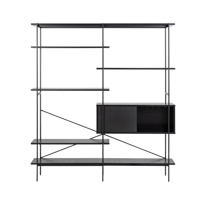 Angus Bookcase with 1 Sliding Door & 5 Shelves in Black