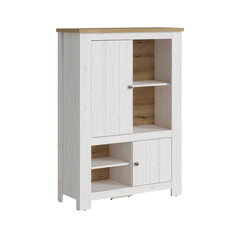 Celesto 2 door 4 Shelves Cabinet Inc 2 Lights in White/Oak