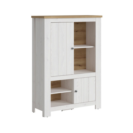 Celesto 2 door 4 Shelves Cabinet Inc 2 Lights in White/Oak