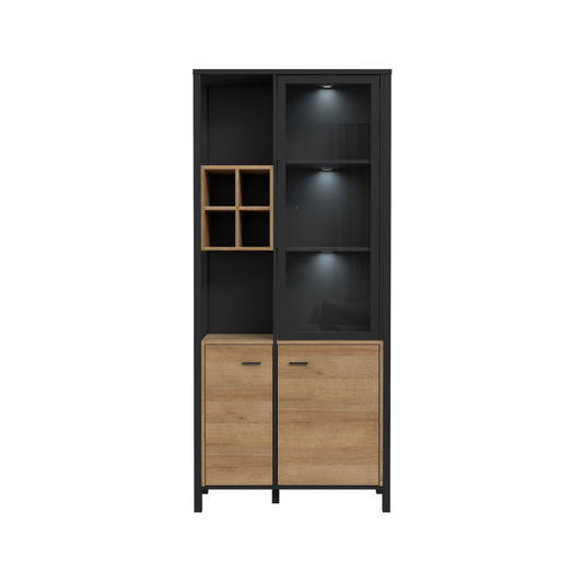 High Rock Display Cabinet in Matt Black/Riviera Oak