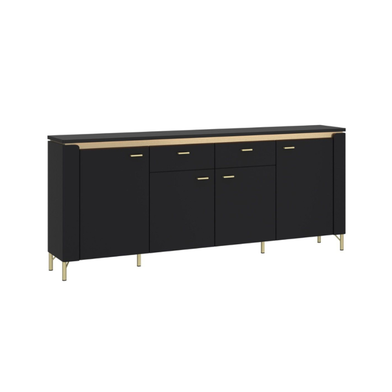 Genoa Sideboard 4 Door 2 Drawer in Black Matt/Gold