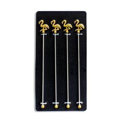Set of 4 Gold Flamingo Drinks Stirrers