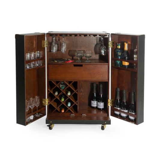 Soho Steamer Large Leather Two-Door Wine / Bar Cabinet