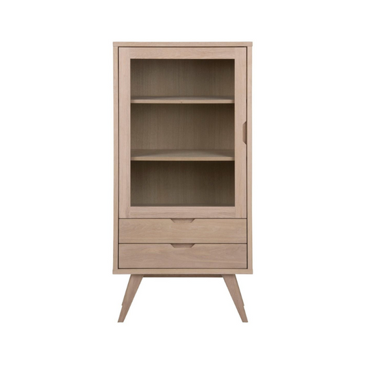 A-Line Display Cabinet with 2 Drawers and 2 Shelves in White Oak