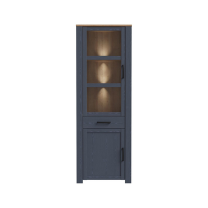 Bohol Narrow Display Cabinet in Riviera Oak/Navy Optional LED Lighting