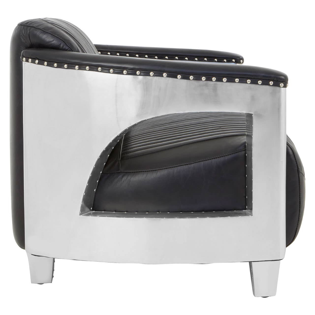 Victor Two-Seat Sofa – Black Leather & Polished Aluminium