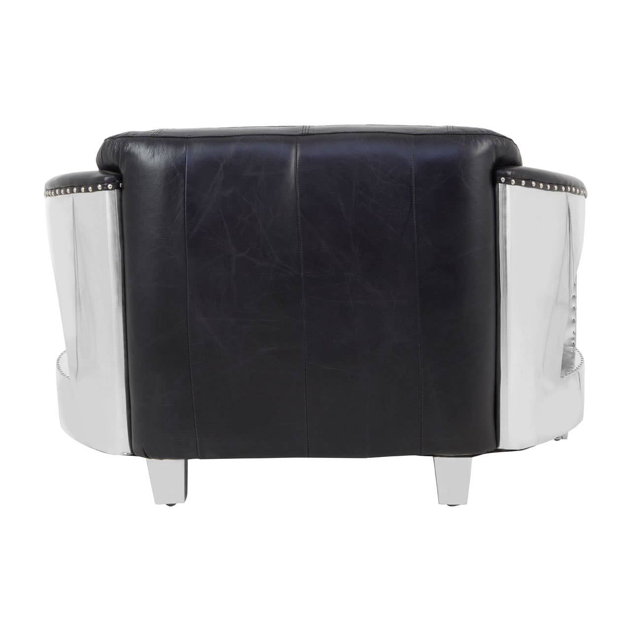 Victor Two-Seat Sofa – Black Leather & Polished Aluminium