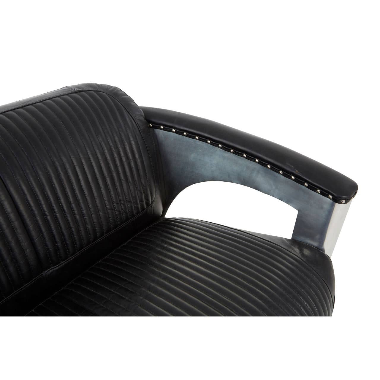Victor Two-Seat Sofa – Black Leather & Polished Aluminium