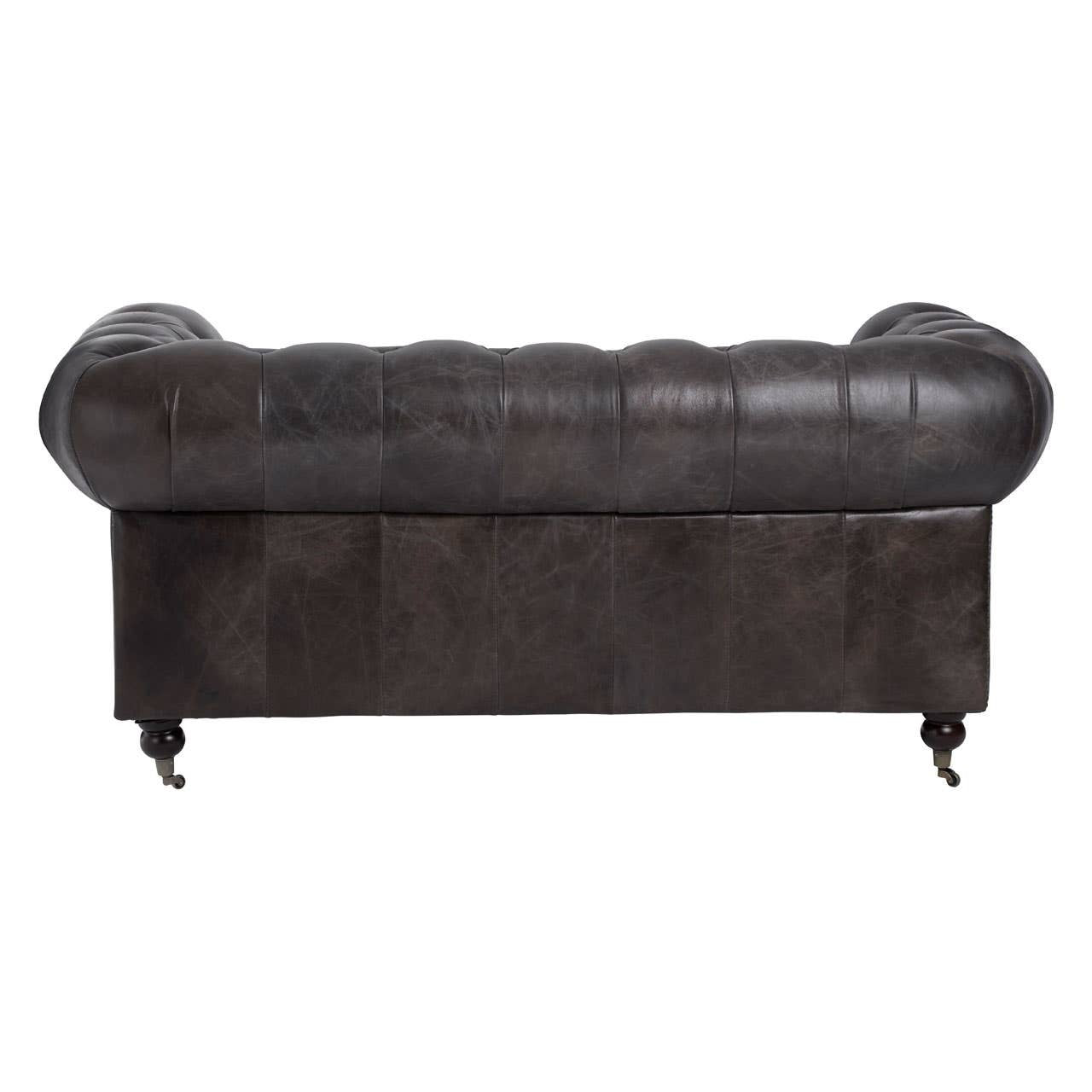 Victor Two-Seat Chesterfield Sofa – Grey-Brown Leather & Walnut